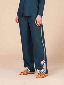 B77 - Arden Navy Blue Embroidered Straight Fit Pants