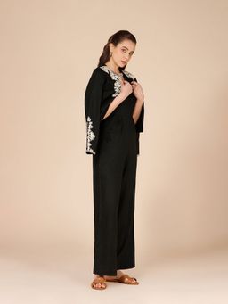B77 - Tinsley Black Self Embroidered Jumpsuit With Jacket