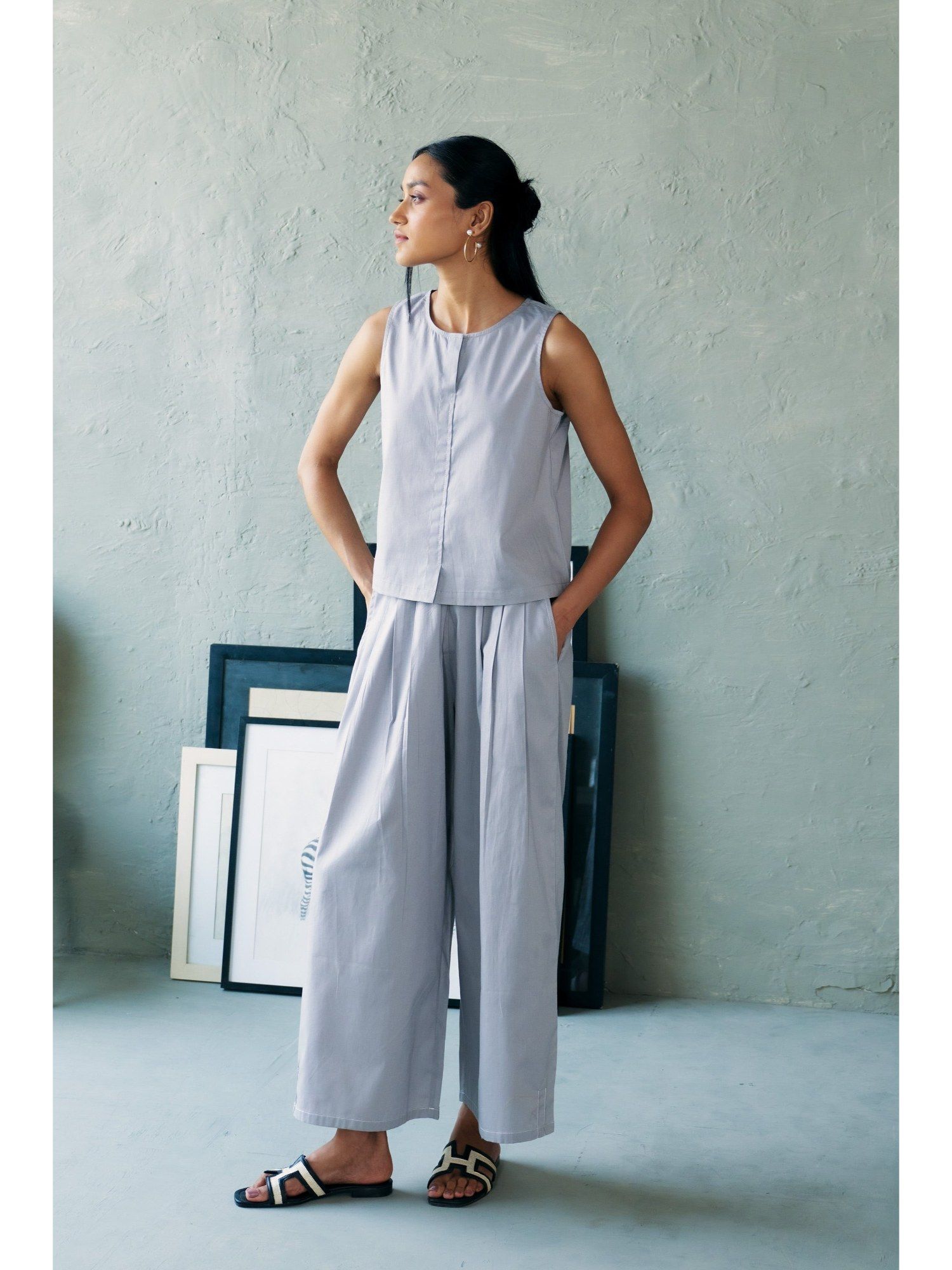 canoopi Akari Grey Pure Cotton Solid Coord Set-picture-7