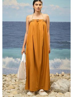 Genes Lecoanet Hemant - Caramel Premium Giza Cotton Pleated Sleeveless Dress