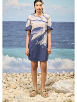 Genes Lecoanet Hemant - Navy Blue Abstract Graphic Print Crew Neck Shift Dress