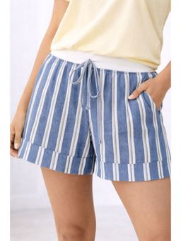 Muvazo - Dreamline Blue Cotton Stripes Shorts