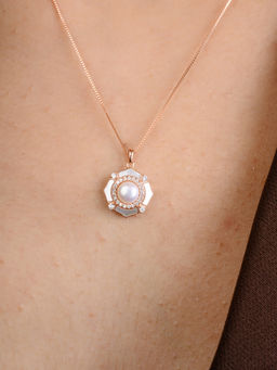 METALM - Rose Gold Plated Pearl Pendant Necklace in 925 Silver