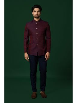 KISAH - Men Textured Maroon Jodhpuri Bandhgala with Pant