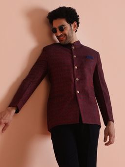 KISAH - Men Textured Maroon Jodhpuri Bandhgala