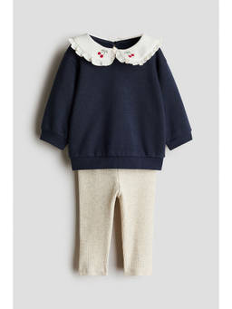 H&M - Girls Navy Blue 2-Piece Top and Leggings