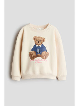 H&M - Girls Beige Print-Motif Brushed-Inside Sweatshirt