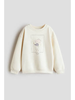 H&M - Girls White Motif-Detail Brushed-Inside Sweatshirt