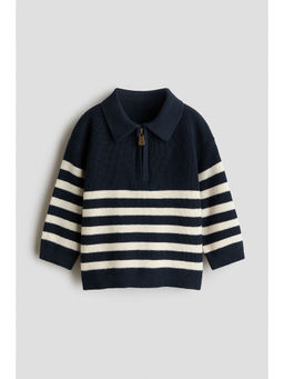 H&M - Boys Blue Cotton-Knit Polo Jumper