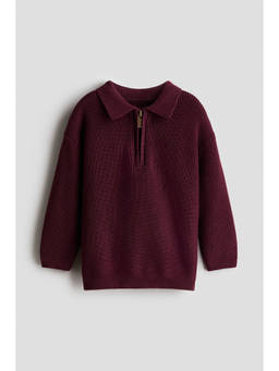 H&M - Boys Maroon Cotton-Knit Polo Jumper