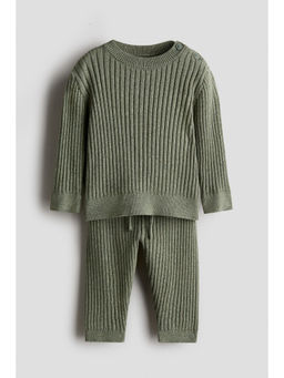 H&M - Boys Green 2-Piece Wide-Rib Cotton Jumper and Pant