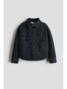 H&M - Girls Grey Solid Cotton Twill Overshirt