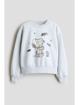 H&M - Girls Grey Print-Motif Brushed-Inside Sweatshirt