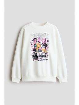 H&M - Girls White Printed Brushed-Inside Sweatshirt