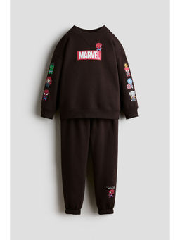 H&M - Boys Brown 2-Piece Printed Sweatshirt and Joggers
