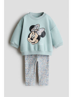 H&M - Girls Turquoise 2-Piece Printed Sweatshirt and Joggers