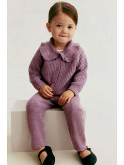 H&M - Girls Purple 2-Piece Cotton-Knit Cardigan and Leggings