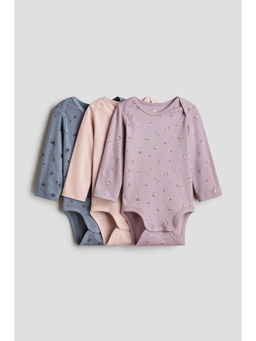 H&M - Girls Multi-Color 3-Pack Envelope-Neck Cotton Bodysuits