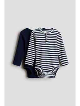 H&M - Boys Blue 2-Pack Henley-Style Bodysuits