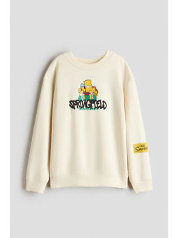 H&M - Boys White Loose-Fit Printed Sweatshirt