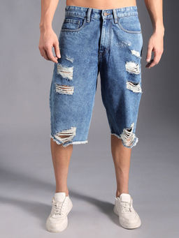 High Star - Men Washed Distresed Pure Cotton Denim Shorts