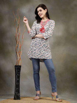 Nayam by lakshita - Printed Cotton Orange Grey Tunic