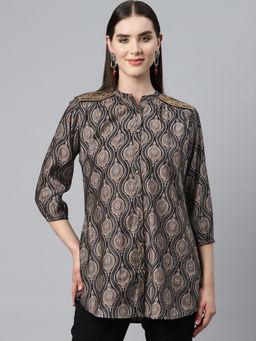 Nayam by lakshita - Ethnic Motifs Printed Sequinned Modal Black Kurti