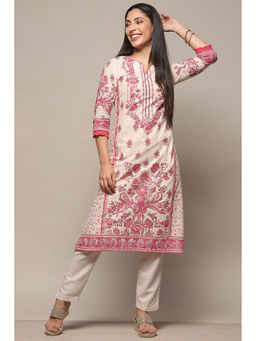 Biba - Pink Cotton Straight Kurta