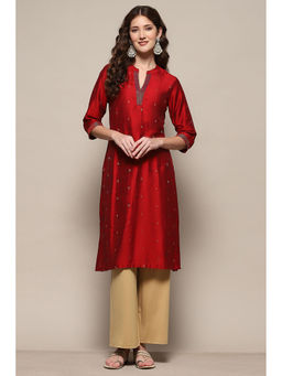 Biba - Red Polyester Straight Kurta