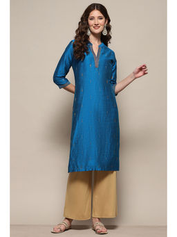 Biba - Blue Polyester Straight Kurta