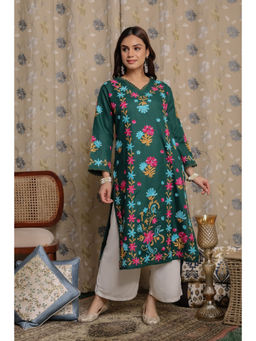 HOUSE OF KARI - Falak Kashmiri Long Kurta - Green