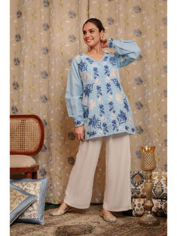 HOUSE OF KARI - Falak Kashmiri Shirt Style Kurti- Blue