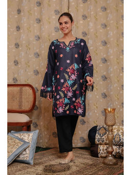 HOUSE OF KARI - Falak Kashmiri Long Kurta - Navy Blue