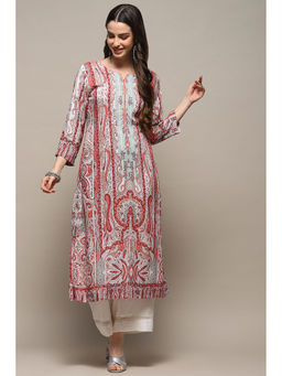 Biba - Coral Viscose Straight Multi-Color Kurta