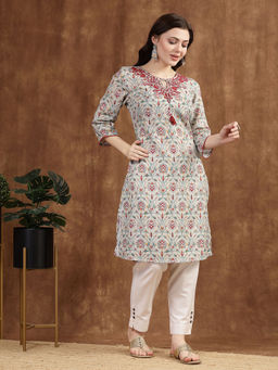 Nayam by lakshita - Nayam Printed Embroidery Green Kurta