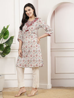 Nayam by lakshita - Nayam Printed Embroidery Beige Kurta