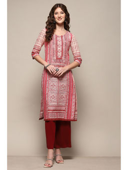 Biba - Pink Cotton Straight Kurta