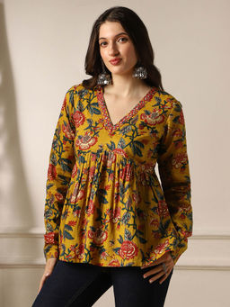 Globus - Women Mustard Floral Regular Fit Tunic