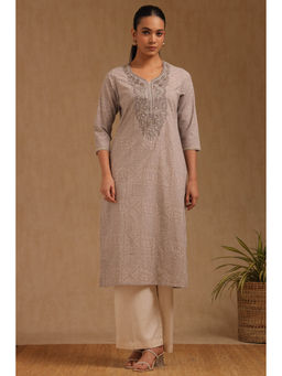 Soch - Women Grey Embroidered Regular Fit Kurta