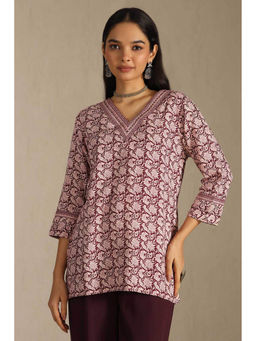 Soch - Women Mauve Floral Regular Fit Tunic