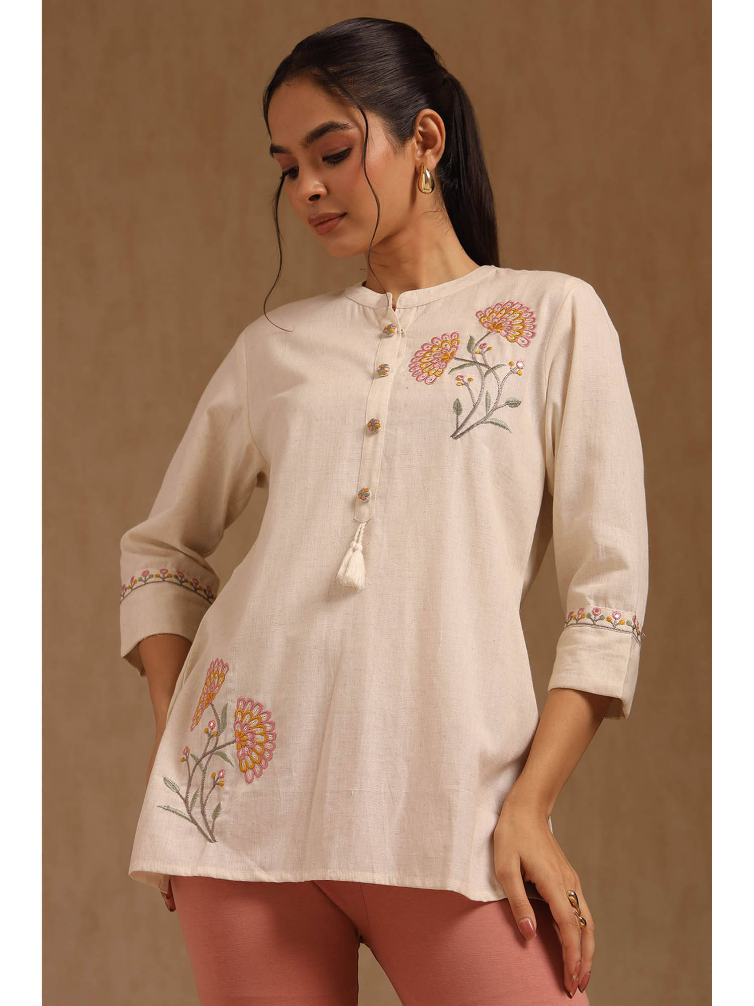soch Women Beige Embroidered Regular Fit Tunic-picture-13