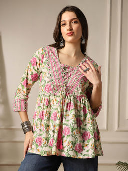 Globus - Women Pink Floral Regular Fit Tunic