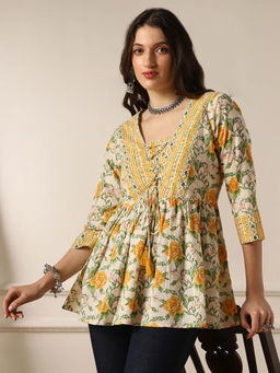 Globus - Women Yellow Floral Regular Fit Tunic