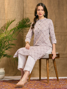 FASHOR - Women Lavender Floral Straight Fit Kurta