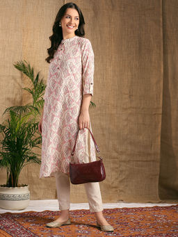 FASHOR - Women Cream Floral Straight Fit Kurta