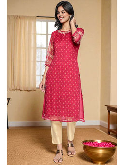 W - Red Floral Relaxed Fit Kurta