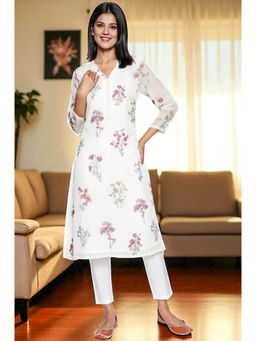 W - Embroidered White Regular Fit Kurta