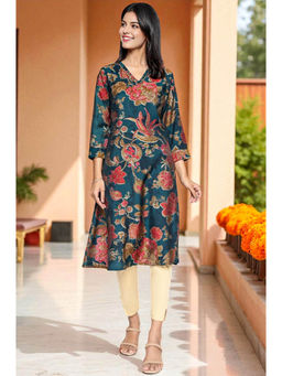 W - Green Floral Relaxed Fit Kurta