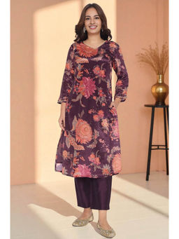 W - Purple Floral Relaxed Fit Kurta