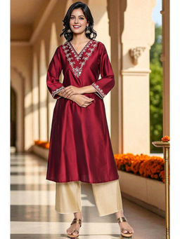 W - Maroon EmbroideMaroon Regular Fit Kurta